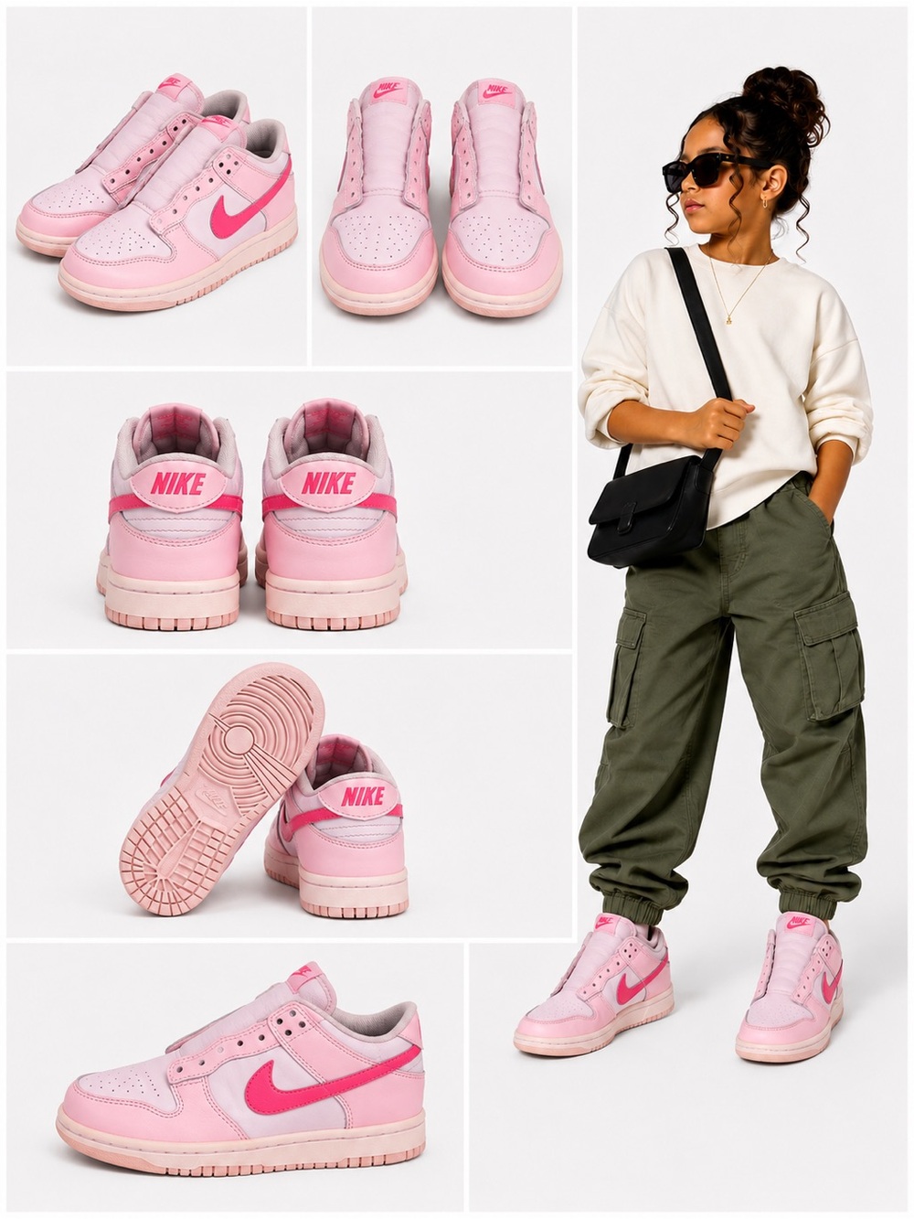 Nike Dunk Low GS Pink Foam & Hyper Pink Kids Sneakers – No Laces